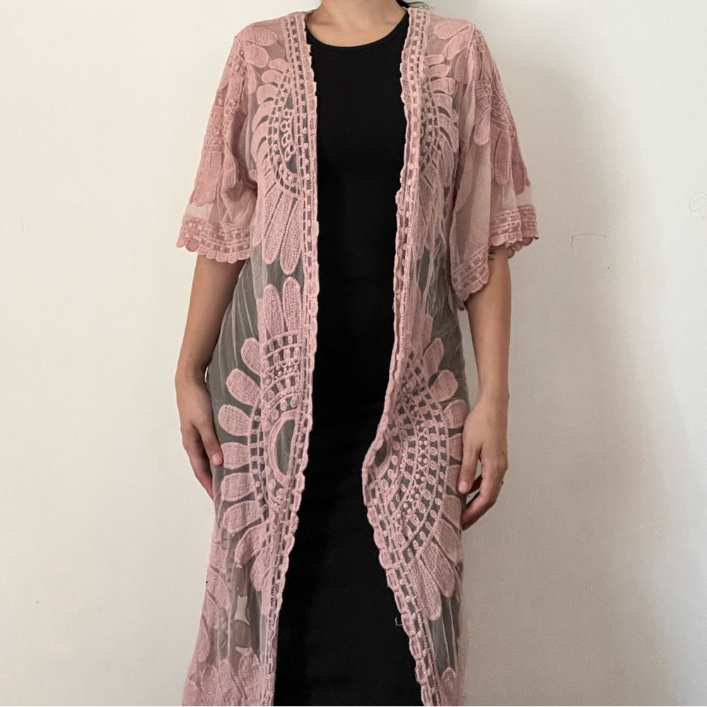 Rebellion again long BoHo duster/cardigan Pale Pink